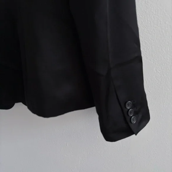 Black Satin Button Front Blazer Jacket Size 8 - Picture 12 of 14